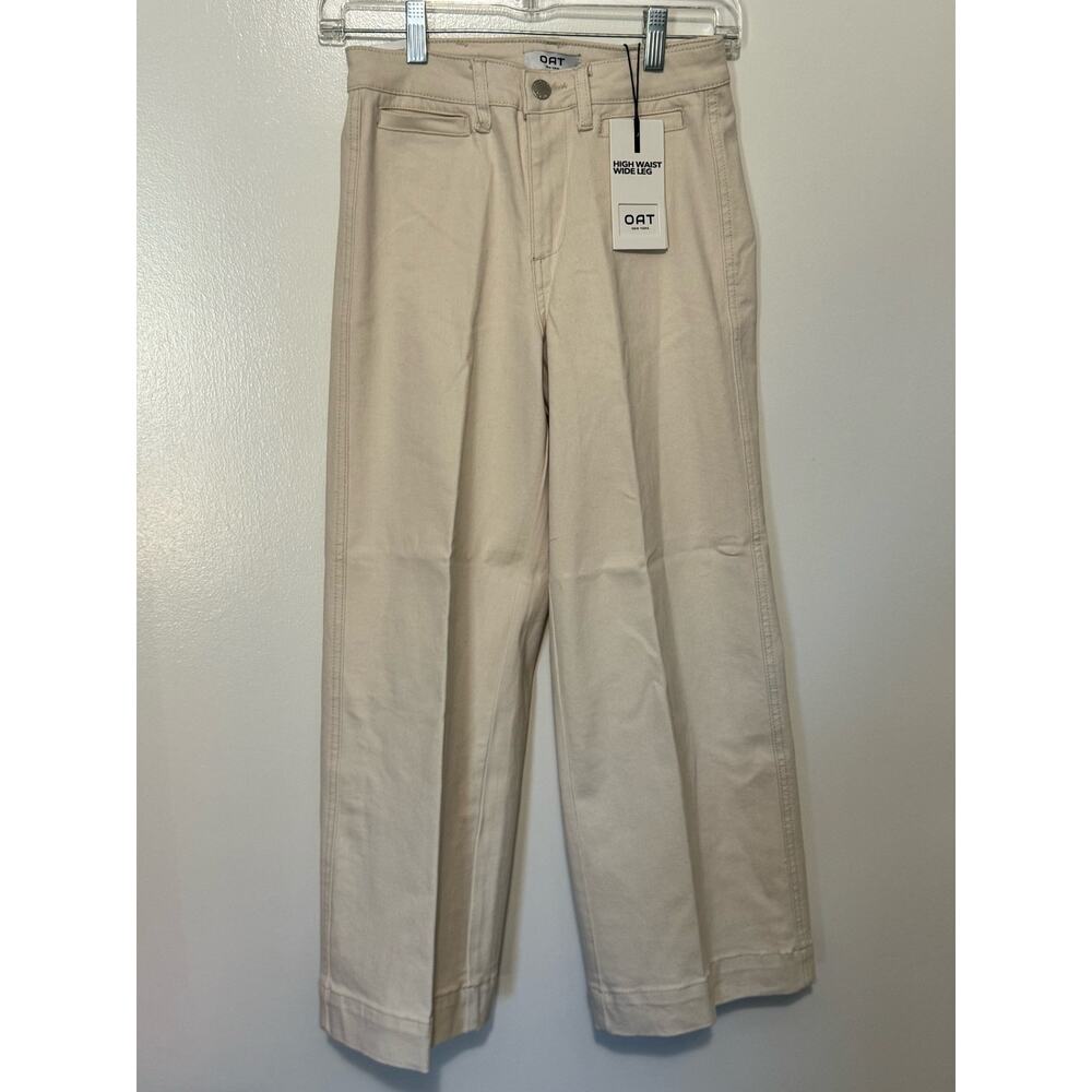 OAT New York High Rise Wide Leg Cropped Pants Beige Women's Size 25 NWT